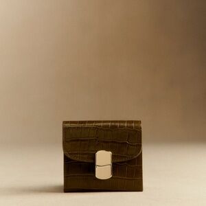 Sezane Olive Croc-Embossed Milo Wallet